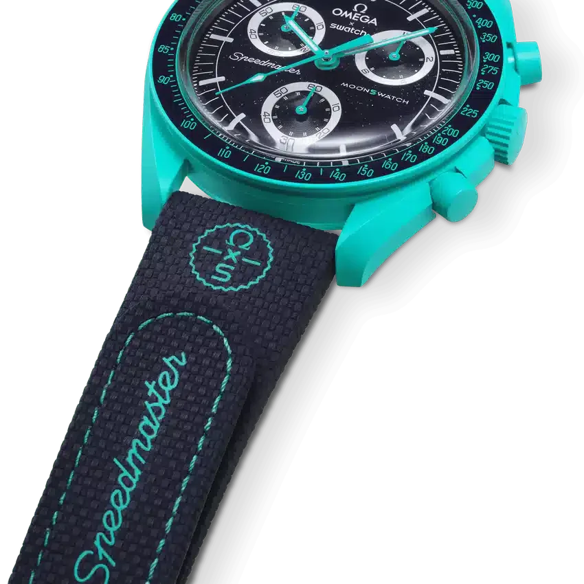 MoonSwatch mörkblå/turkos gummiband