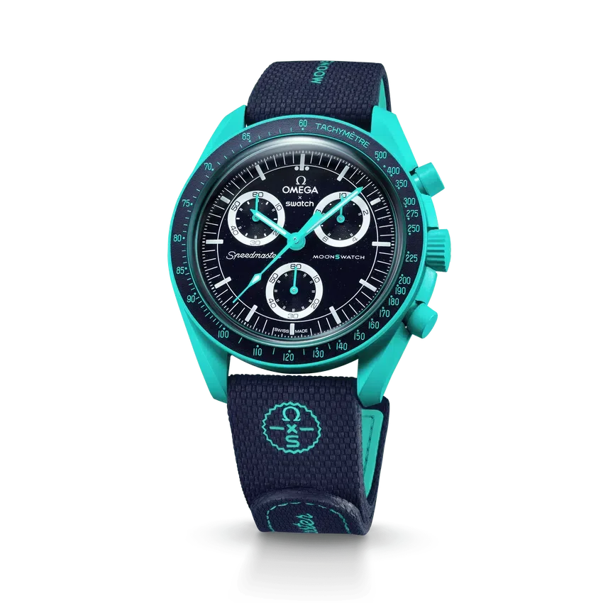 MoonSwatch mörkblå/turkos gummiband
