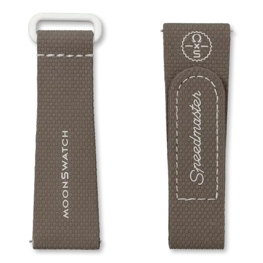 MoonSwatch mörkbrunt/sandfärgat gummiband