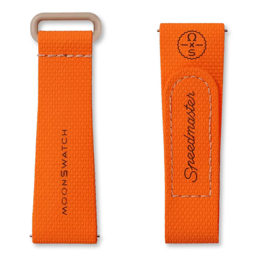 MoonSwatch orange/sandfärgat gummiband