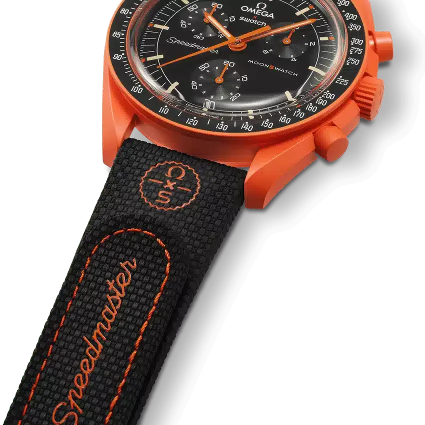 MoonSwatch svart/orange gummi