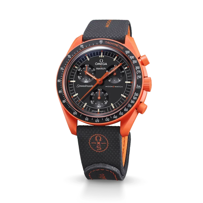 MoonSwatch svart/orange gummi
