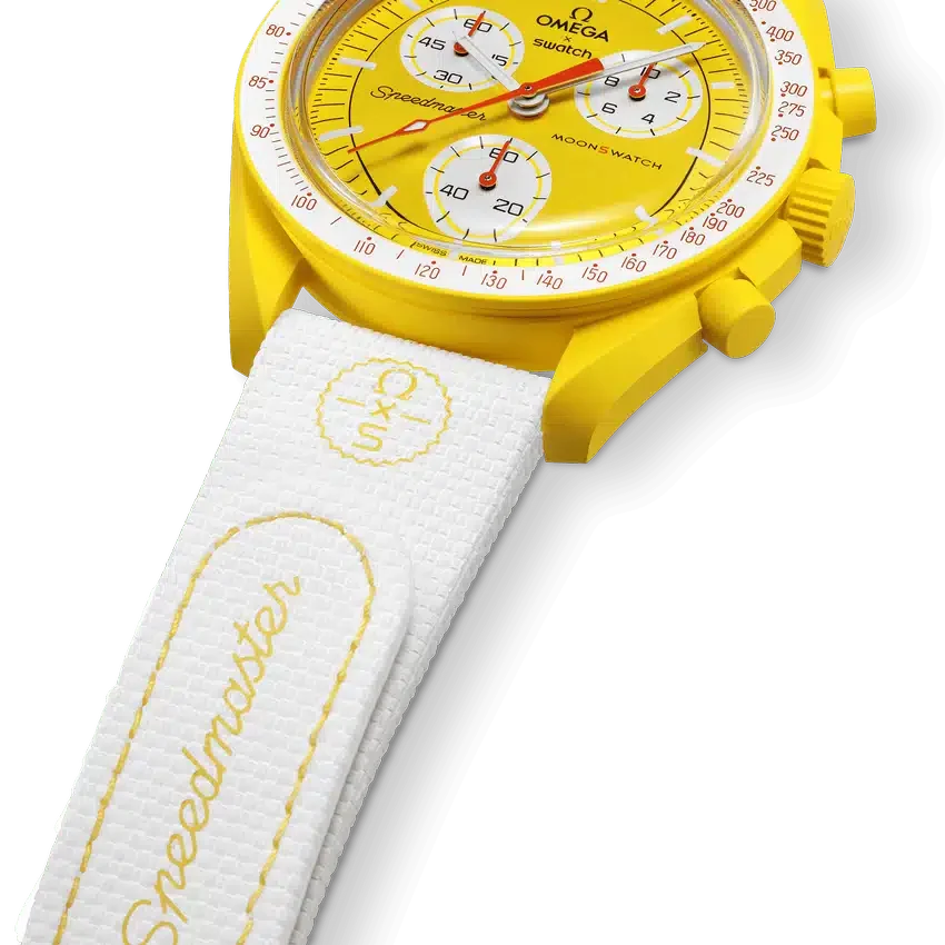 MoonSwatch vitt/gult gummiband