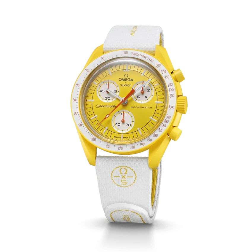 MoonSwatch vitt/gult gummiband